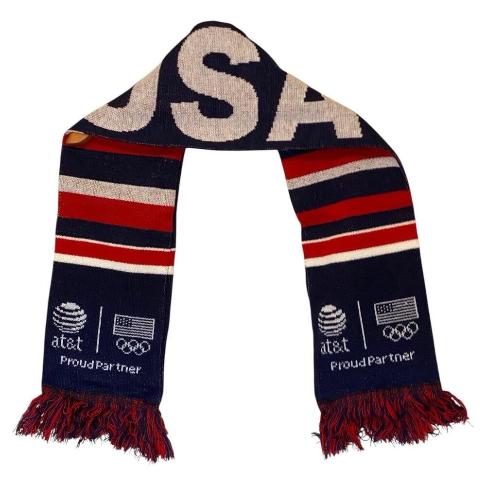 USA Olympic Scarf Red White Blue Acrylic Sweater Knit AT&T Proud Partner